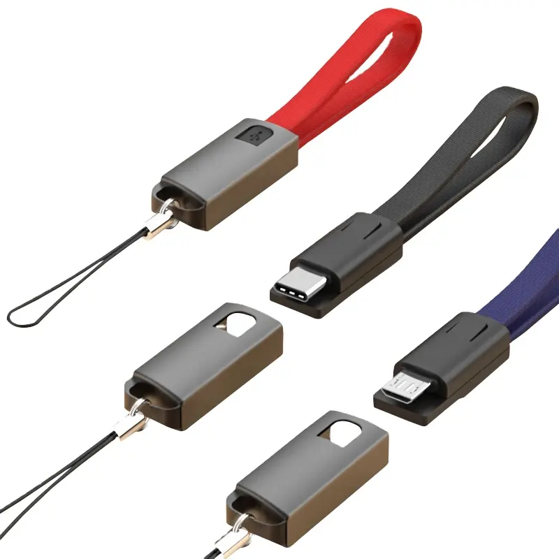 Zinc Alloy2.4A Mini Portable Keychain Short USB to Micro USB Nylon Braid Cord Charger Data Cable
