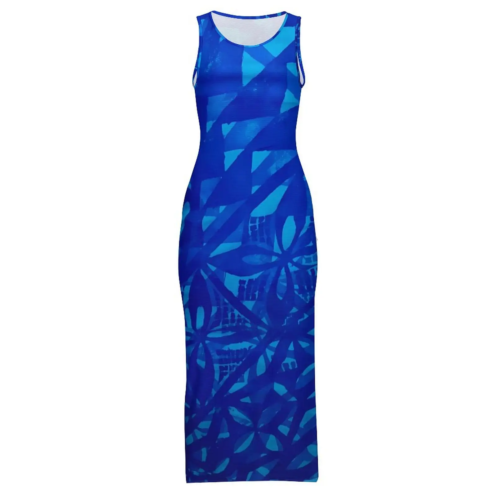New 2024 Polynesian Elei Tribal Design Large Size Elastic Slit Sexy Sheath Vest Dress Classical Elegant Maxi Dress