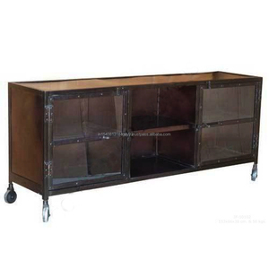 Customizable <b>Vintage</b> Style Four-Door Industrial <b>Sideboard</b> Handmade Metal and Wood Bk Product for Kitchen and Dining Application - Product Image 3