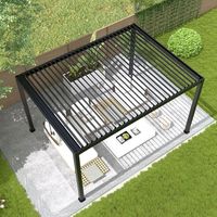 Pérgola Bioclimática de Jardín con Techo Rígido y Persianas, Innovadora con LED Integrado, 4x4m, Motorizada, Impermeable, de Aleación de Aluminio