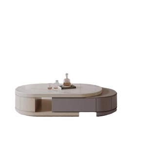 Mesa de centro de panel de roca simple moderna telescópica ovalada de viento crema italiana, mueble de TV, mesa de centro de combinación de sala de estar pequeña - Product Image 6