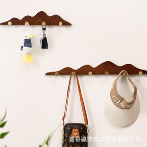 Ying Yiyi Solid <b>Wood</b> Wall <b>Hooks</b> Brass Minimalist Design Self Adhesive Mount For Entryway Wardrobe <b>Coat</b> Rack - Product Image 3
