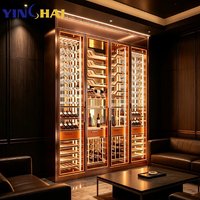 Armoire à vin en acier inoxydable sur mesure, cadre or rose, porte en verre trempé, éclairage d'ambiance LED, stockage de vin à température constante