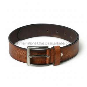 Cinturón informal de cuero genuino para hombre, cinturón masculino con hebilla de níquel ajustable, sin óxido, dos tonos pintados a mano - Product Image 1