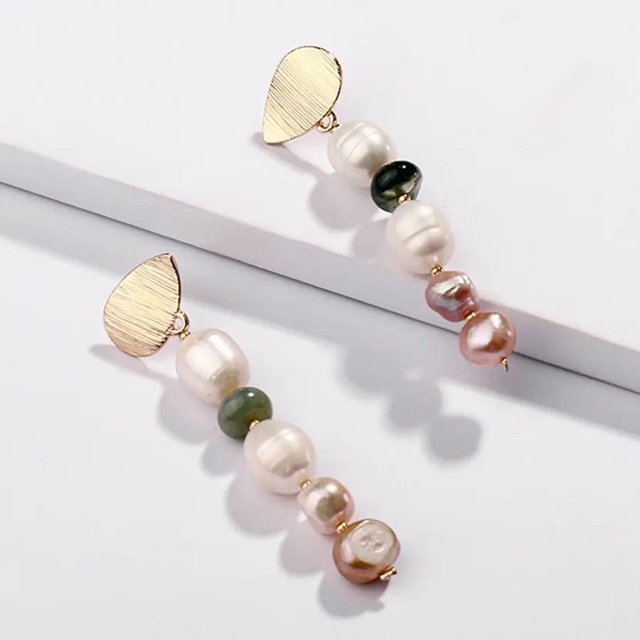 Brincos com miçangas naturais de 2019, joias para mulheres, pedra de pérola doce