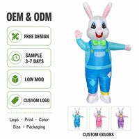 Costume gonflable de lapin de Pâques pour adulte unisexe, tenue de lapin gonflable avec imprimé Joyeuses Pâques, salopette et nœud papillon pour fêtes