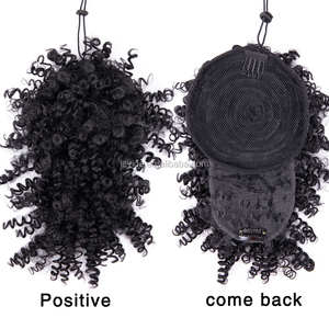 Moño de <span class=keywords><strong>pelo</strong></span> con cordón Afro Puff con pinza de <span class=keywords><strong>pelo</strong></span> rizado en flequillo Extensiones de cabello de cola de caballo corta Updo <span class=keywords><strong>Postizos</strong></span> <span class=keywords><strong>para</strong></span> mujeres negras - Product Image 5