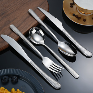 304 Stainless Steel Hammered <b>Knife</b> Fork Spoon Set Thickened Long Handle Durable Tableware For Western Japanese Cuisine Steak - Product Image 3