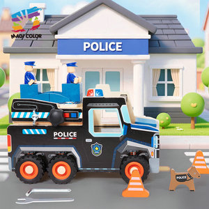 Ensemble <span class=keywords><strong>de</strong></span> jouets <span class=keywords><strong>de</strong></span> construction en bois <span class=keywords><strong>de</strong></span> voiture <span class=keywords><strong>de</strong></span> police avec écrous et boulons, démontage et assemblage, comprend des policiers, un chien, des cônes <span class=keywords><strong>de</strong></span> signalisation W04A684 - Product Image 4
