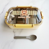 Cartoon-Bären-Kinder-Lunchbox mit 3 Fächern, versiegelter Edelstahl-Thermo-Bento-Behälter für Kinder