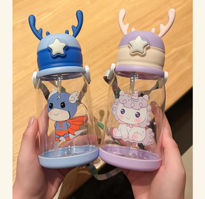 JN ขวดน้ำพลาสติก600ml สำหรับนักเรียนหญิงน่ารักหมีน้อยขนาดวัดขนาดขวดน้ำ - Product Image 5