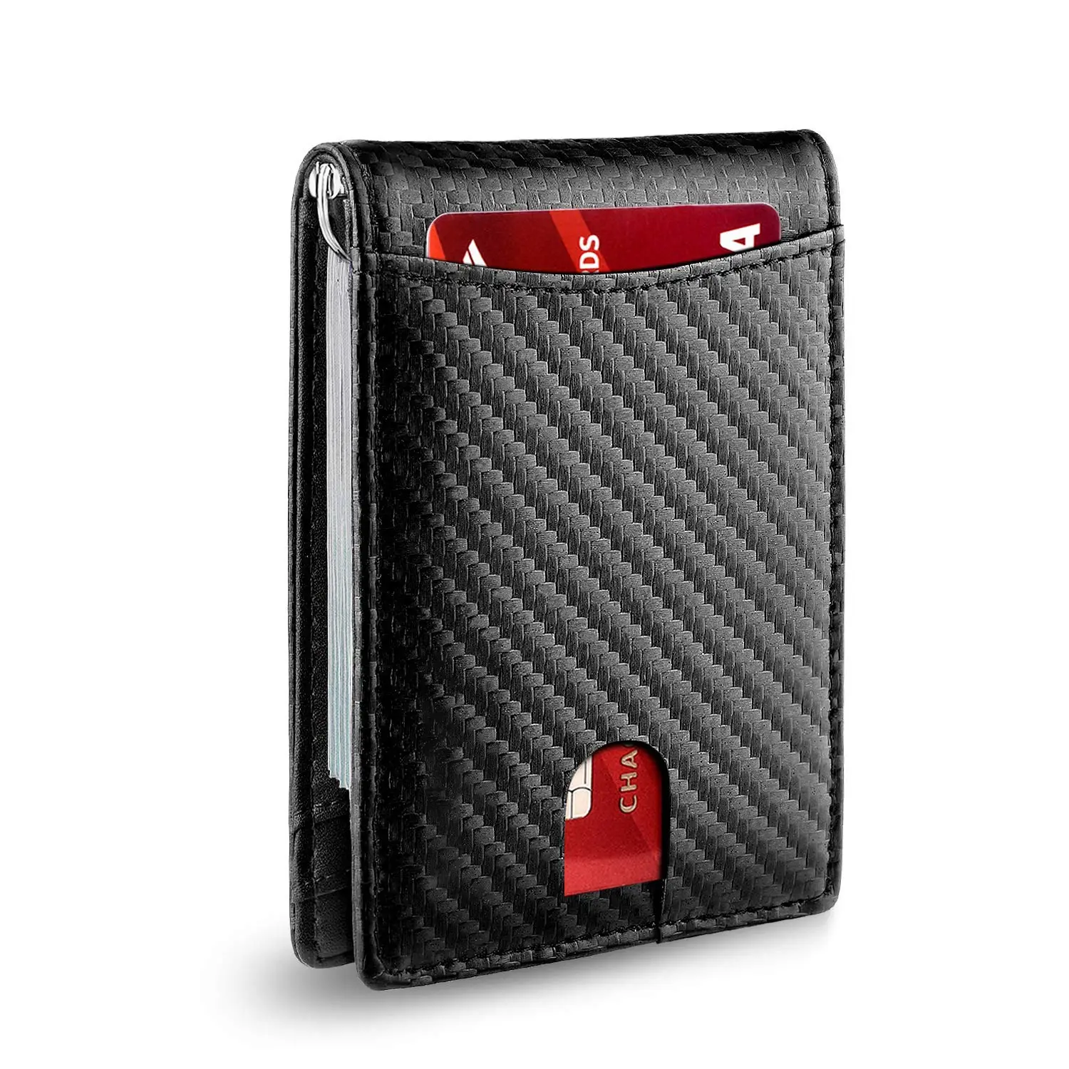 Large Capacity Micro Fiber Leather Minimalist Men's Wallet RFID Blocking Carbon Fiber Card Holder Wallet with Money Clip