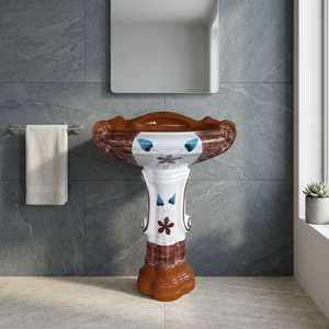 Lavabo sur pied en céramique colorée personnalisée avec piétement complet pour salle de bain moderne, hôtel, villa - Product Image 2