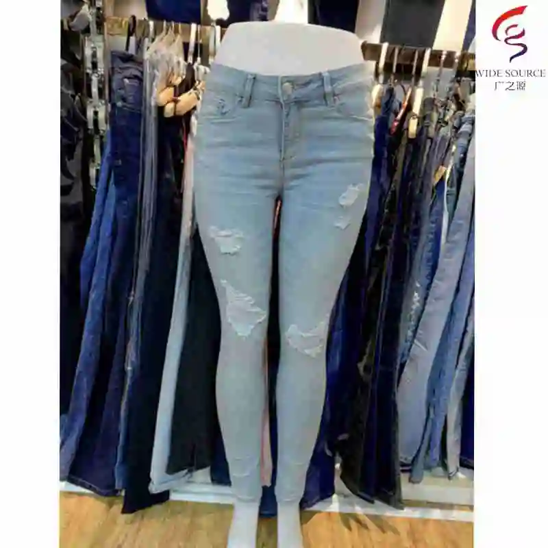 GZY Abbigliamento magazzino, Avanzi, Superamenti Dell'annata Dei Jeans Delle Signore di abbigliamento stock/stocklot jeans delle donne