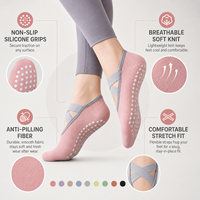 Chaussettes de yoga antidérapantes pour femmes, chaussettes courtes en coton avec grip en silicone pour Pilates, danse, fitness, exercice