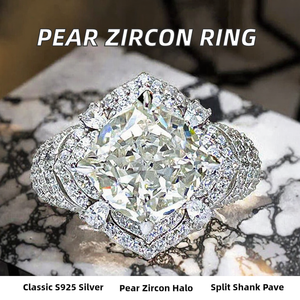 Zircon Halo <b>Ring</b> <b>for</b> <b>Women</b> S925 Sterling Silver Prong Set Split Shank <b>Statement</b> <b>Ring</b> Anniversary Party Evening Fine Jewelry Gift - Product Image 2