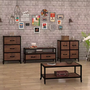 Lớn Bàn <span class=keywords><strong>c</strong></span>à phê giữa thế kỷ hình chữ nhật bàn trà lưu trữ Kệ cho phòng khách khung kim loại 4 bánh xe - Product Image 3