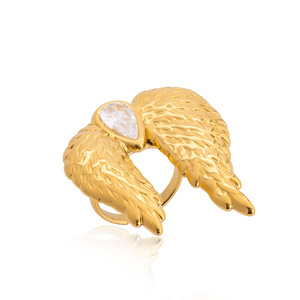 Wing Ring Gold Plated Zircon Bezel Setting Unisex Fashion Jewelry Gift - Product Image 5