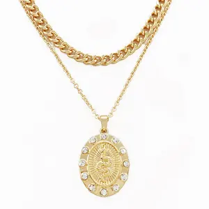 Factory customize Double layer crystal diamond snake 18k gold plated pendant necklace for women