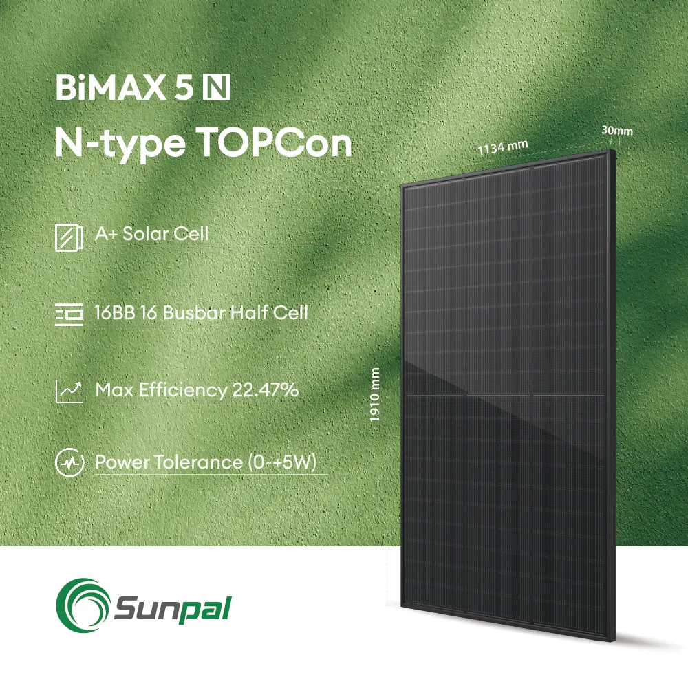 Sunpal - Painéis solares tipo N, painel fotovoltaico de vidro duplo 460 Watt 480 W, kit solar para uso doméstico, UE