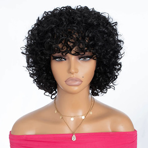Perruque Courte Bouclée et Frisée avec Frange Noire, Résistante à la Chaleur, Fil Haute Température, Style Célébrité, Densité 180% pour Femmes Africaines et Européennes - Product Image 1