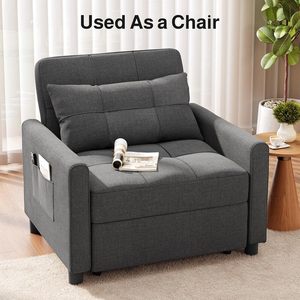 Sofá Cama Convertible 3 en 1, Silla Extraíble de Lino, <span class=keywords><strong>Gris</strong></span> Oscuro |   Sillón <span class=keywords><strong>Reclinable</strong></span> con Respaldo Ajustable; Moderno, de Tela de Lino, Madera y Metal - Product Image 4