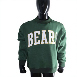 Felpa Verde con Collo Tondo da <span class=keywords><strong>Uomo</strong></span>, Vestibilità Regolare, in Cotone French Terry, con Stampa di Lettere e Logo Frontale con Orsetti, Abbigliamento Casual Autunnale - Product Image 1