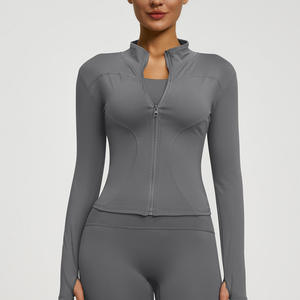Conjunto de Yoga de 2 Piezas, Leggings de Cintura Alta con Cierre Frontal y Manga Larga, Color Sólido, Sin Costuras, Spandex y Poliéster - Product Image 4