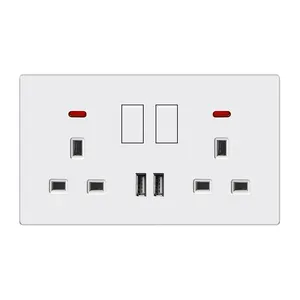 UK Standard Type 146 Double 3 pin Wall Socket With Switch 13A PC Panel With USB Socket And Switches Electrical With LED Light