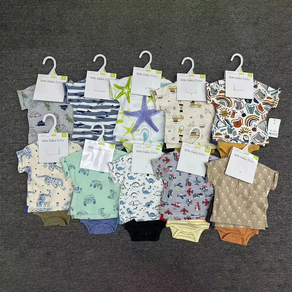 Nuevo estilo niños Boutique camiseta pantalones cortos mameluco 3 uds conjuntos de ropa para niños lisos niños 3-18M conjuntos de ropa para bebés