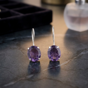 Boucles d'oreilles indiennes faites à la main, élégantes, en pierre précieuse lolite violette, plaquées argent 925, bijoux pour femmes et filles, à porter lors de fêtes. - Product Image 1