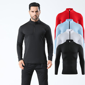 Casual cremallera correr manga larga estiramiento hombres deportes Color sólido <span class=keywords><strong>ropa</strong></span> de secado rápido cuello alto <span class=keywords><strong>ropa</strong></span> de trabajo apretado Top - Product Image 1