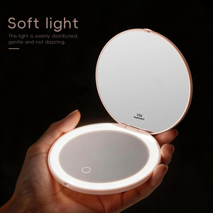 Miroir compact portable à double grossissement 1X 10X avec éclairage LED, pliable, pour voyage, miroir cosmétique, logo personnalisé - Product Image 5