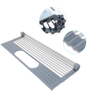 High Quality Multi-functional Fruit Vegetables Stainless Steel Draining Rack Roll-Up Dish Drying Rack Over The Sink
