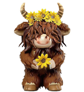 Statue <span class=keywords><strong>de</strong></span> veau nain <span class=keywords><strong>vache</strong></span> Highland ornement <span class=keywords><strong>de</strong></span> jardin en résine marron pour décor <span class=keywords><strong>de</strong></span> ferme Figurine d'art peinte en 3D pour plateau à plusieurs niveaux d'été - Product Image 4