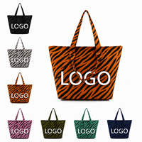 MOQ 50 PIÈCES Sac fourre-tout tissé personnalisé avec logo motif rayures de tigre, grande capacité, sac à main de créateur, couleur personnalisée