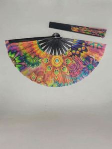 2024 Folk Art Style Custom Printed Logo <b>Folding</b> Hand Fan Factory Stock Bamboo and UV Printed Fabric Painted Technique - Product Image 2