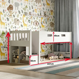 Mid Sleeper <b>Kids</b> Wood <b>Bed</b> <b>With</b> Storage And <b>Stairs</b> Twin Over Full <b>Bunk</b> <b>Bed</b> Solid Wood - Product Image 3