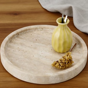 Bandeja Otomana Redonda de Mármol Natural Interreligioso, Travertino Contemporáneo, para Tocador, Decoración del Hogar - Product Image 1