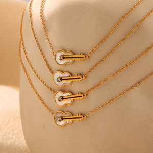 Collier pendentif en acier inoxydable <span class=keywords><strong>violon</strong></span> tendance, design zircon, plaqué 18kpvd, bijoux imperméables, collier en acier titane - Product Image 2