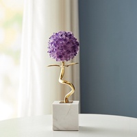 Paire de sculptures florales en cristal d'améthyste de luxe - Ornement de décoration moderne pour salon, cadeau de mariage