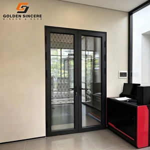 Porte intérieure française à double battant en alliage d'aluminium moderne GS, cadre noir, verre transparent - Product Image 6