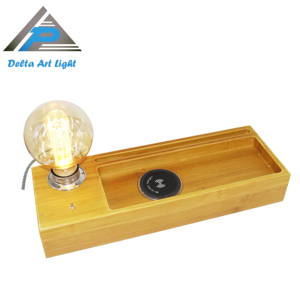 Modern stil doğal endüstriyel E27 ampul ekran ahşap taban basit özelliği ile dokunmatik el kontrol masa lambası - Product Image 4