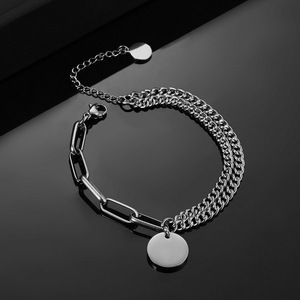 Bracelet à double chaîne tendance, 14 mm, acier doré, design géométrique, unisexe, bijoux cadeau - Product Image 4