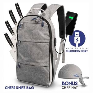 Sac à dos de transport pour couteaux de cuisine BSCI Factory Chef, avec poches rembourrées pour couteaux, ustensiles de cuisine, tablette et plus, avec port USB - Product Image 2