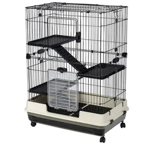 Small Animal Metal Cage Height Adjustable with Lockable Casters Grilles Pull-Out Tray for Rabbit Guinea Pig Small Animal Cage