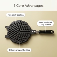 Pembuat Waffle Lipat 5 Bentuk Hati Anti Lengket dari Aluminium Cor 37x16cm untuk Kompor Gas di Dapur Rumah