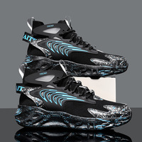 Chaussures de course montantes pour hommes, taille 46, en maille respirante, style graffiti, design à bordure de lame, semelle extérieure en caoutchouc, vente en gros, tendance