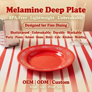 Plato Plano <span class=keywords><strong>de</strong></span> Melamina con Borde Rojo Moderno, Ecológico y Antideslizante, <span class=keywords><strong>de</strong></span> 8 Pulgadas, para <span class=keywords><strong>Tapas</strong></span> y Aperitivos, Ideal para Fiestas, Eventos y Bares (OEM/ODM) - Product Image 1