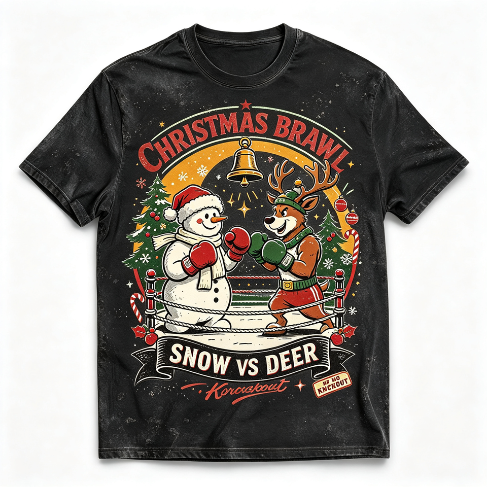 Mens Christmas Graphic T-Shirt Snowman Reindeer Boxing Print 100% ...